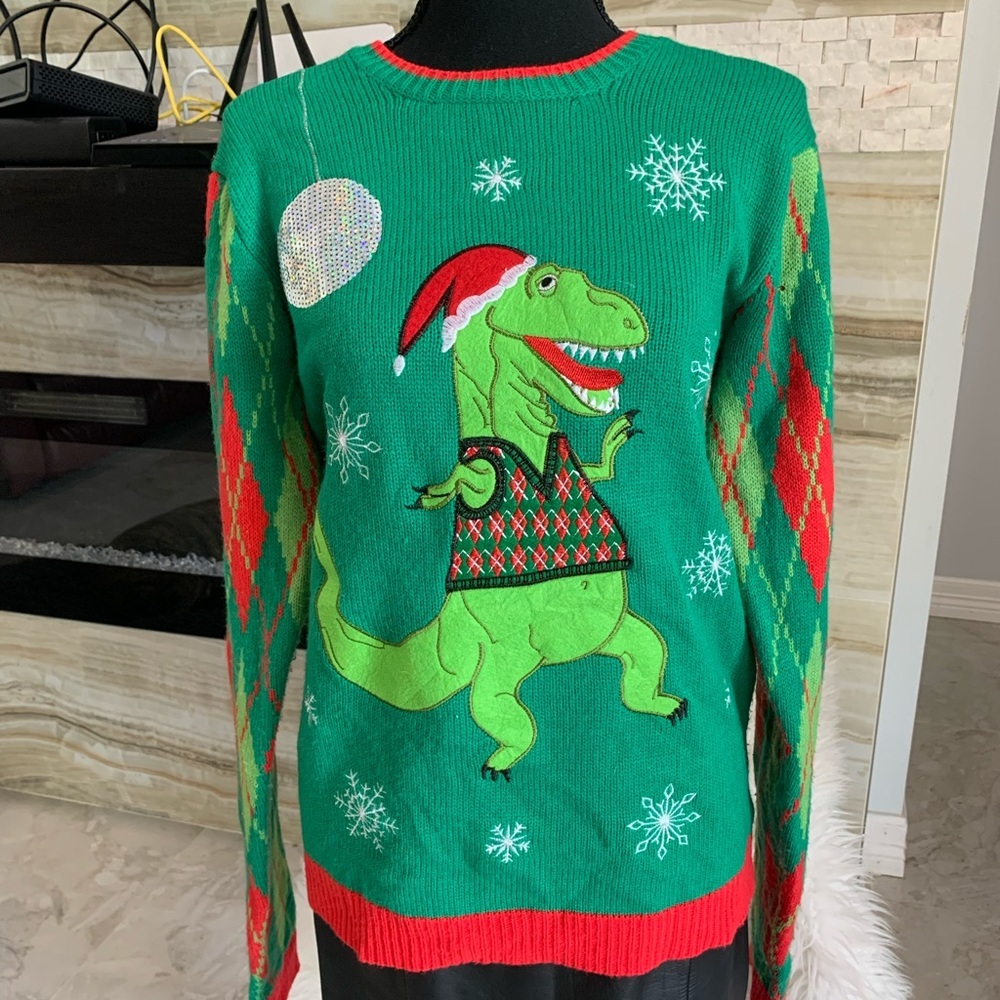 Women’s‎ Jolly Sweaters Dancing Dinosaur Christmas Sweater. Size S. (13)